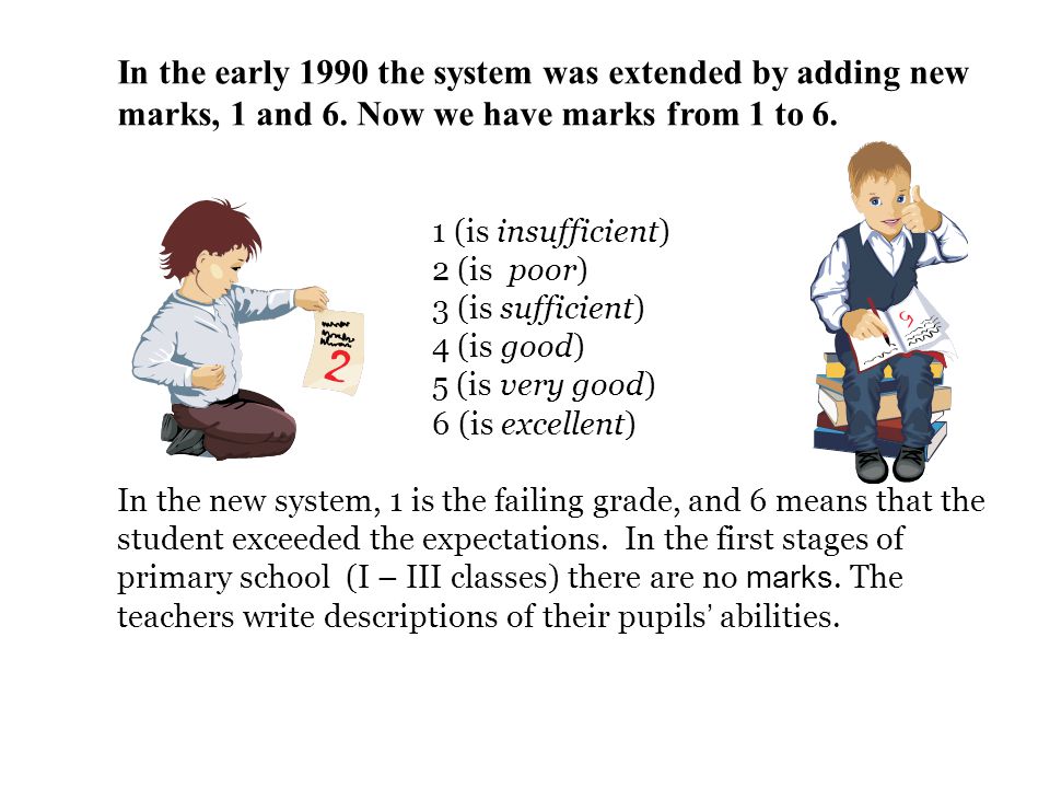 In the early 1990 the system was extended by adding new marks, 1 and 6