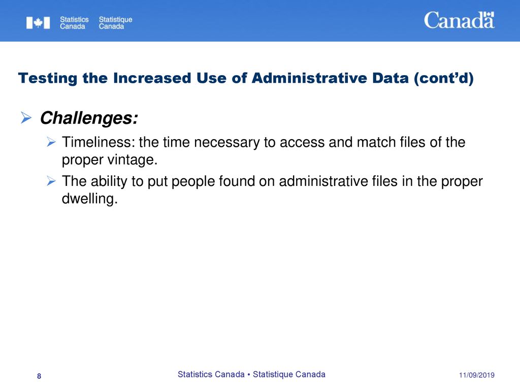 Testing the Increased Use of Administrative Data (cont’d)
