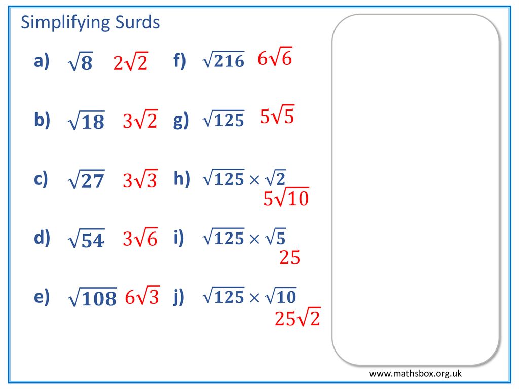 Simplifying Surds A Ppt Download