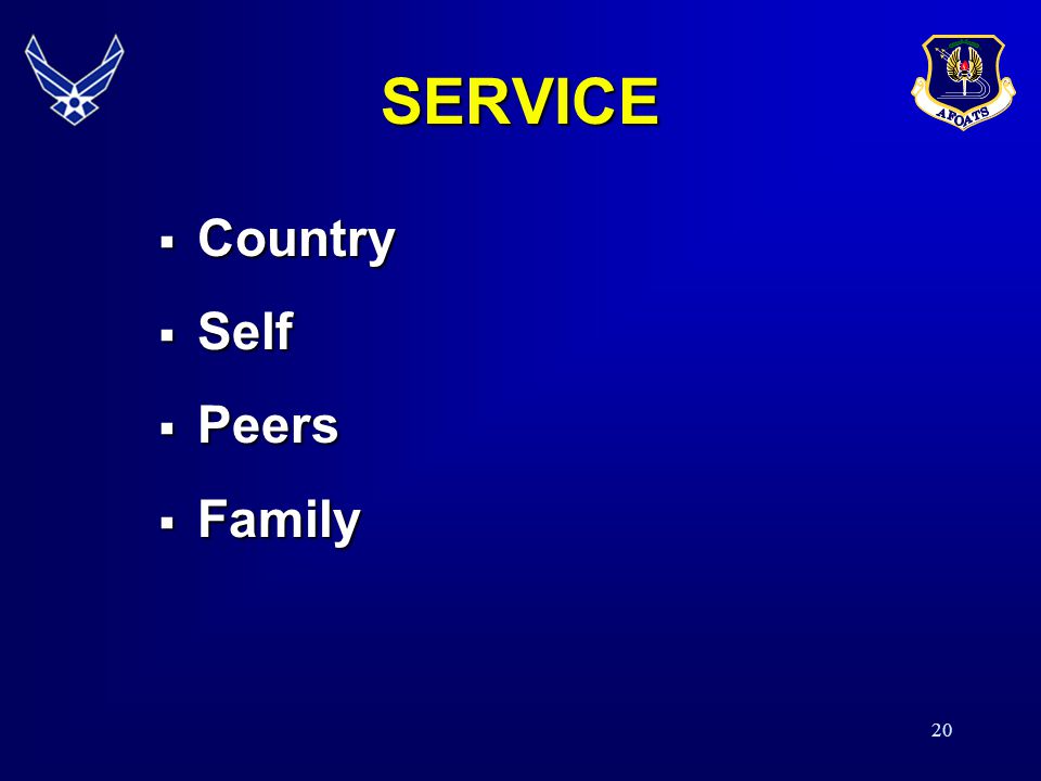 SERVICE Country Self Peers Family 19