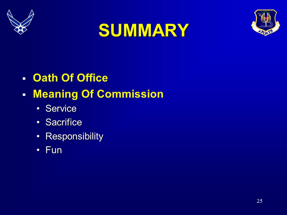 SUMMARY Oath Of Office Meaning Of Commission Service Sacrifice