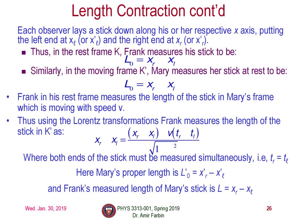 Length Contraction cont’d