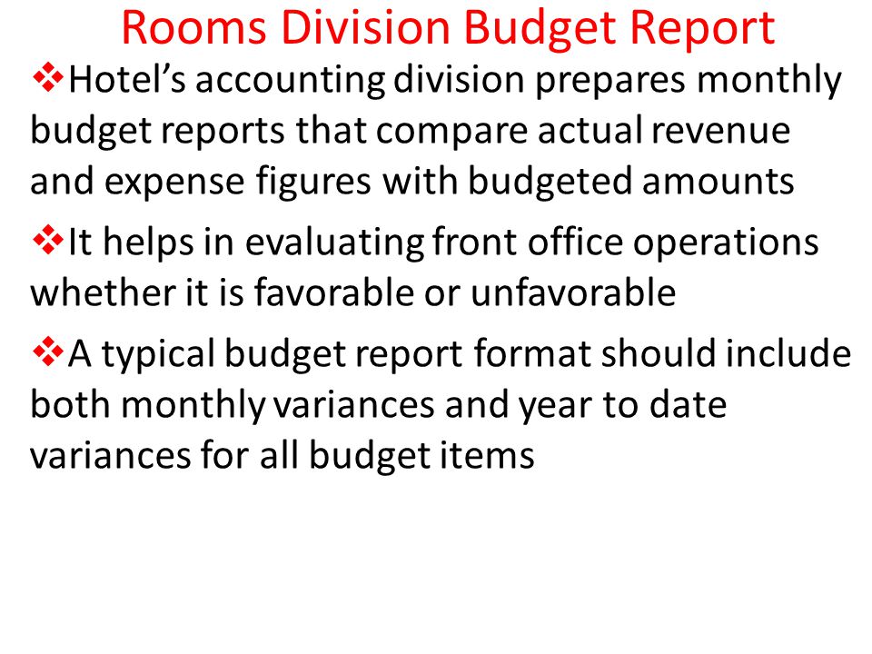 Rooms Division Budget Report