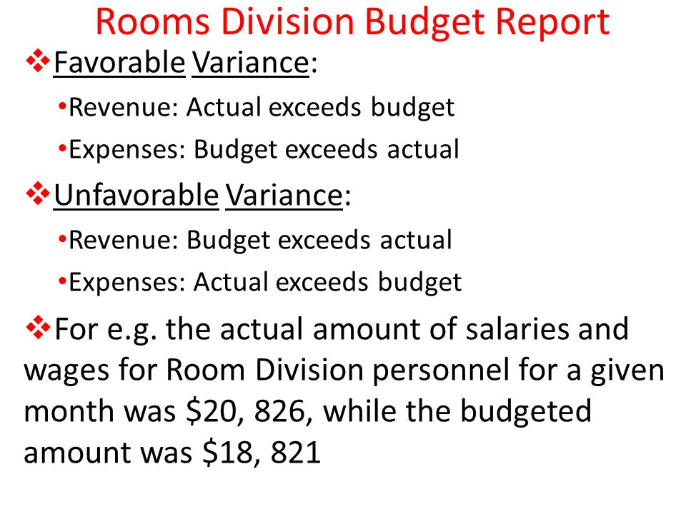 Rooms Division Budget Report