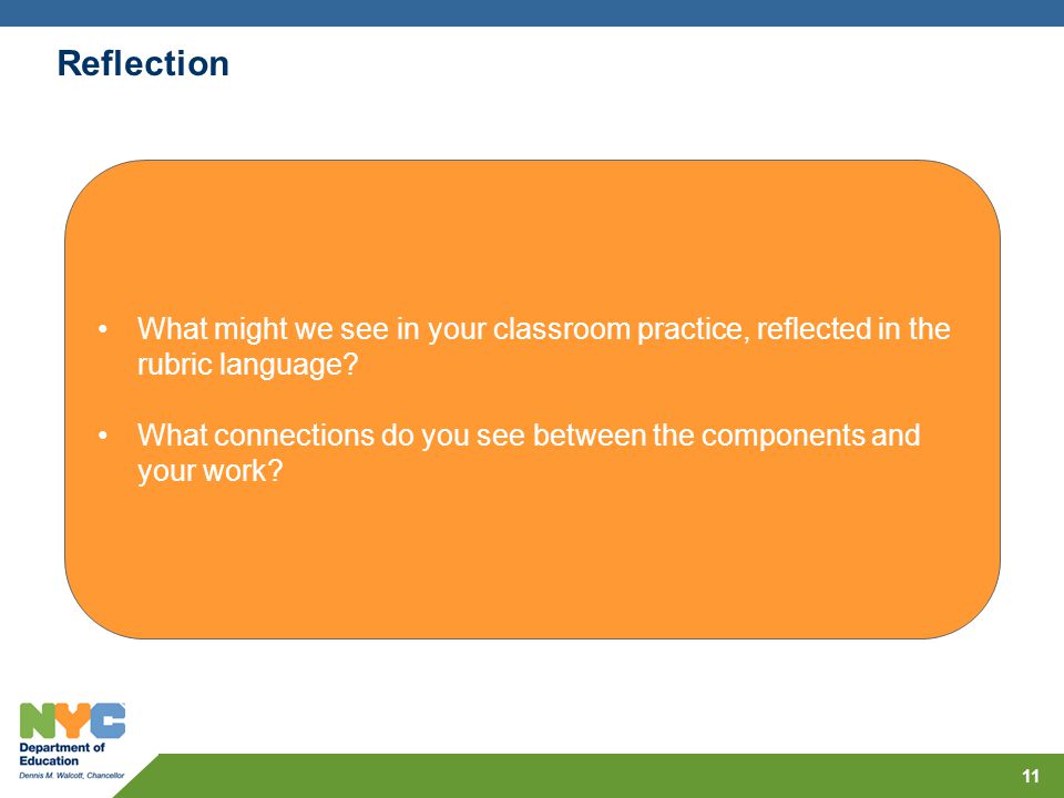 Reflection What might we see in your classroom practice, reflected in the rubric language