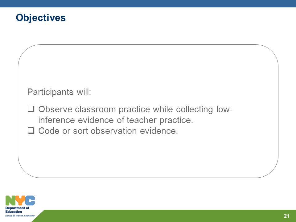 Objectives Participants will: