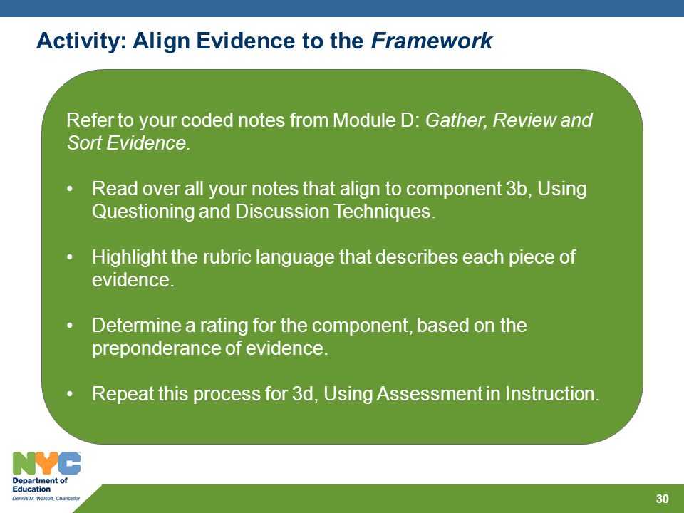 Activity: Align Evidence to the Framework