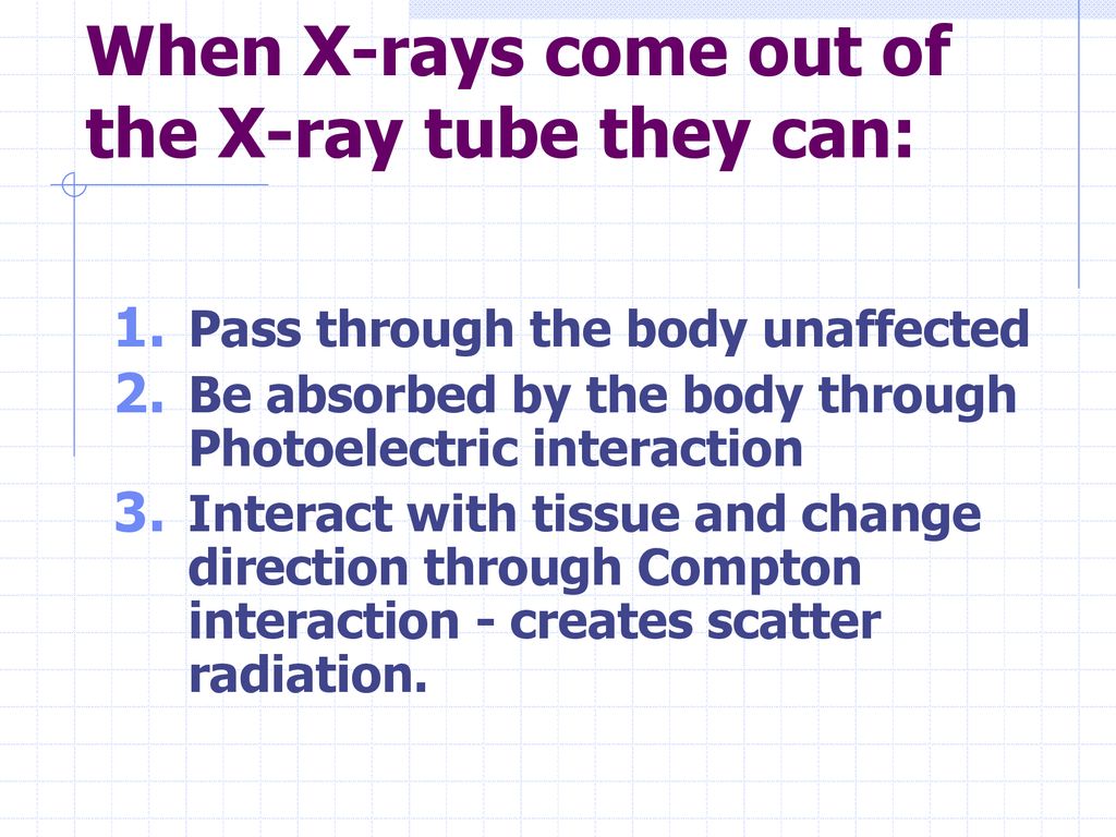 When X-rays come out of the X-ray tube they can: