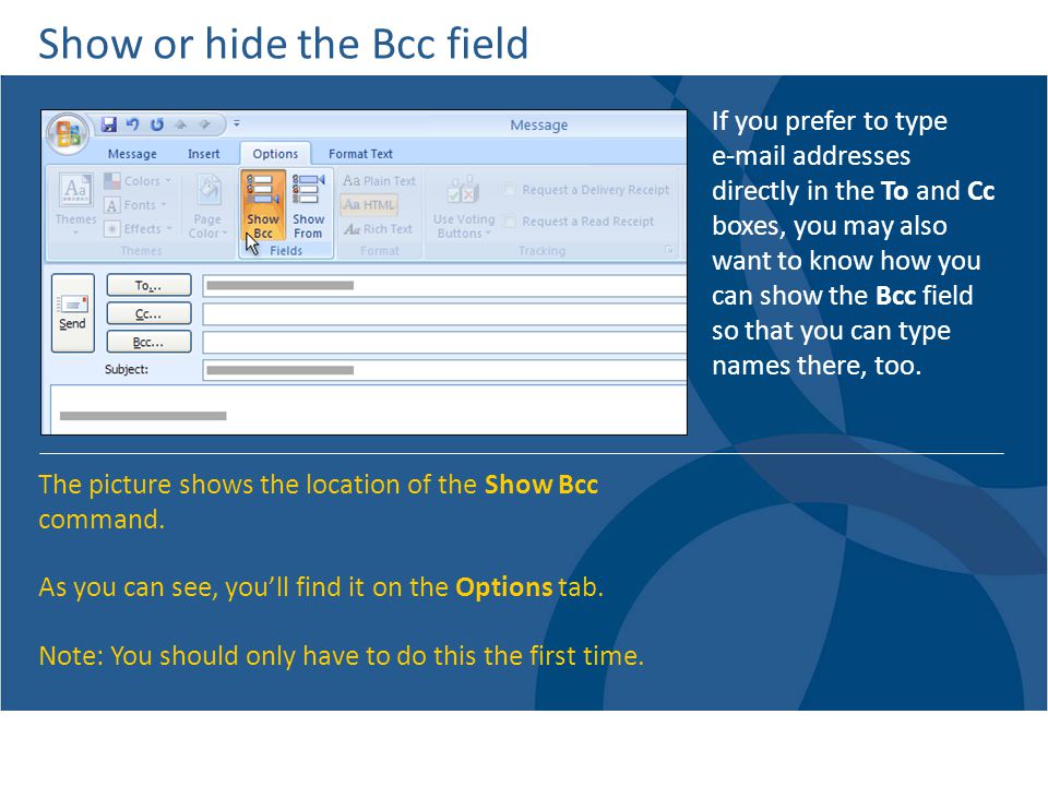 Show or hide the Bcc field