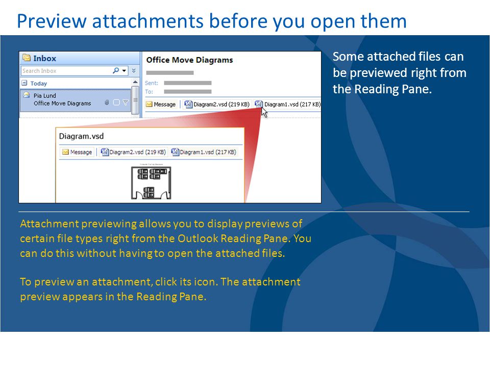Preview attachments before you open them