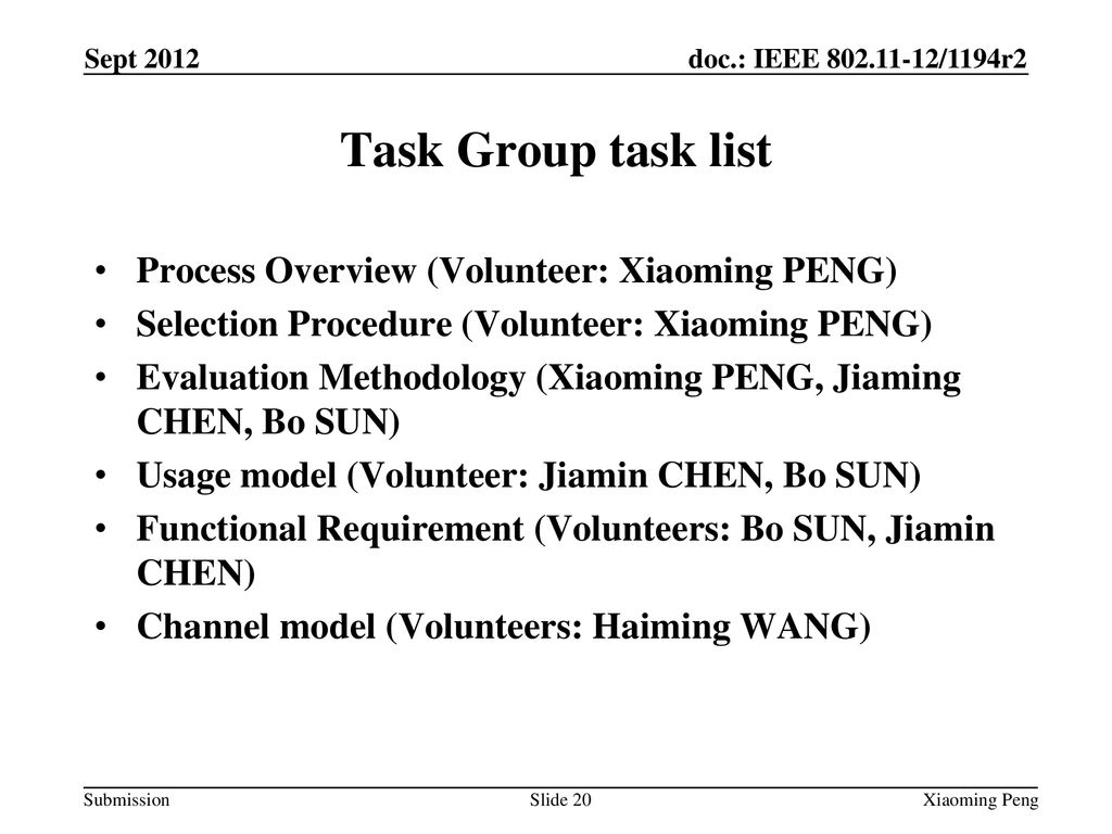 Task Group task list Process Overview (Volunteer: Xiaoming PENG)