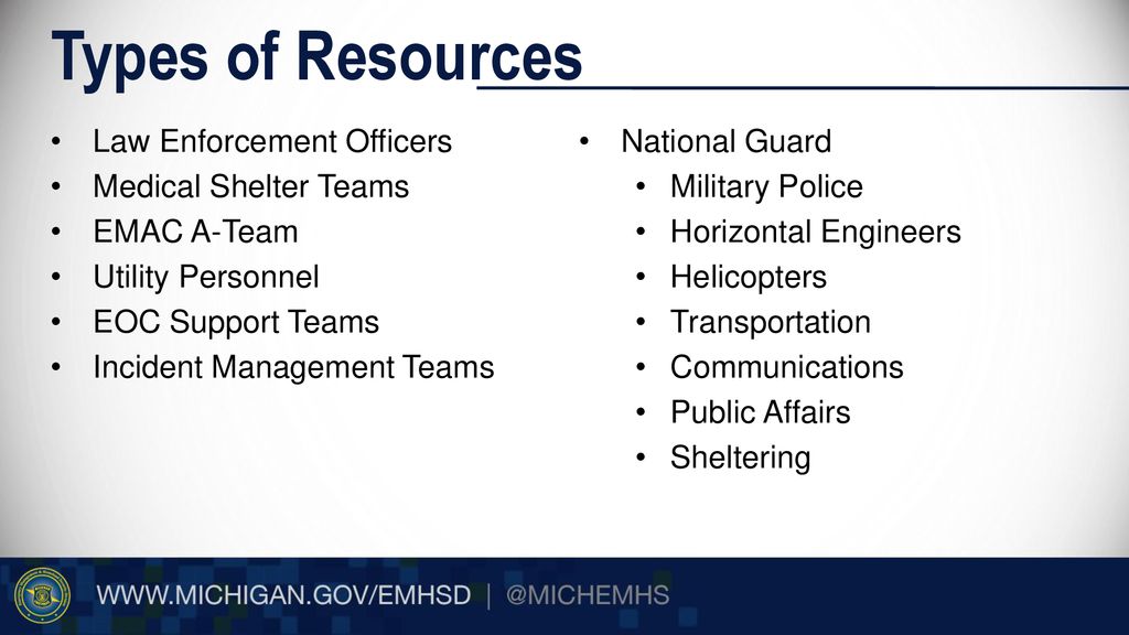 Types of Resources Law Enforcement Officers National Guard