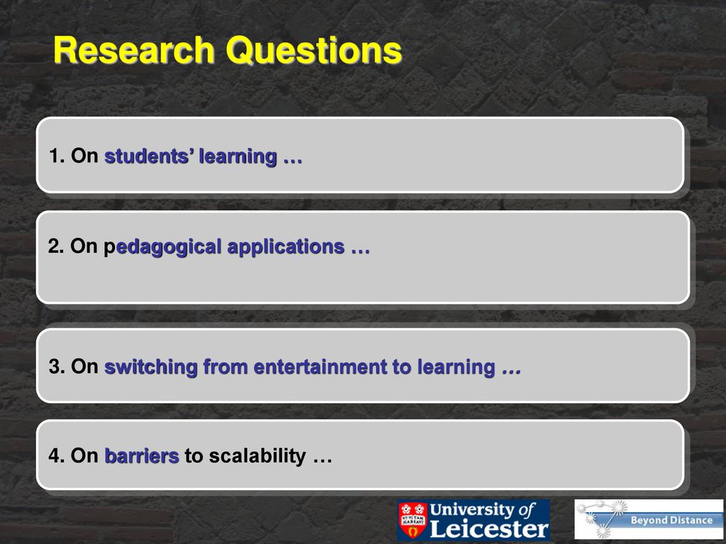 Research Questions 1. On students’ learning …
