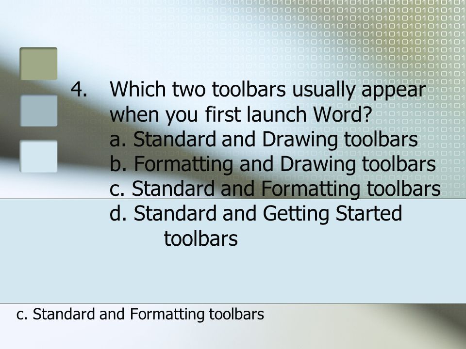 c. Standard and Formatting toolbars