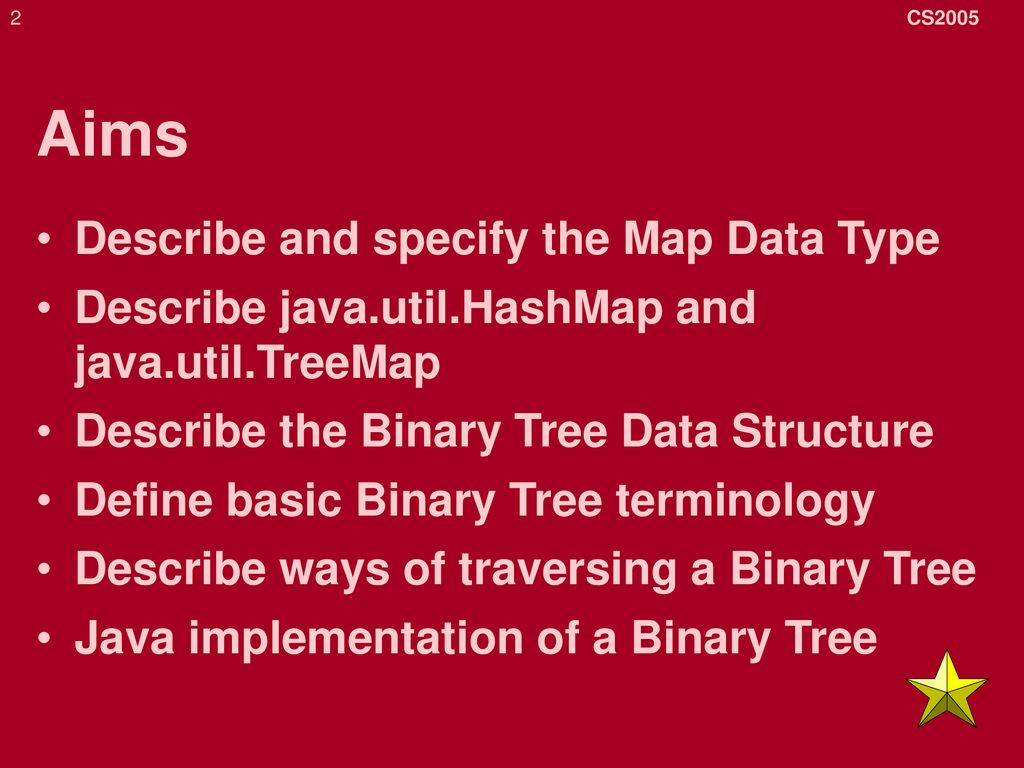Aims Describe and specify the Map Data Type