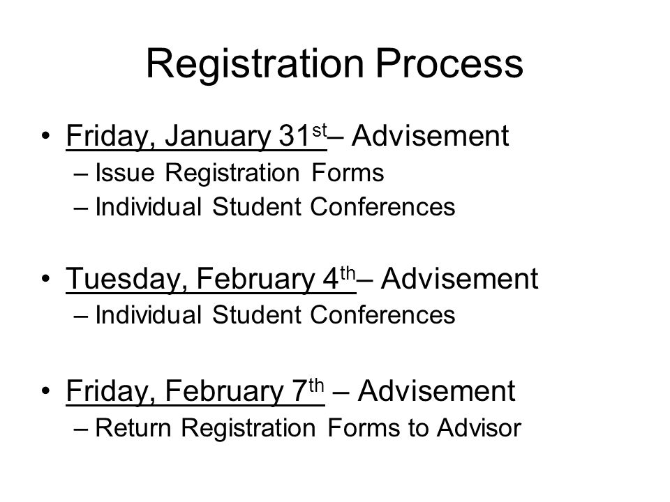 Registration Process Friday, January 31st– Advisement