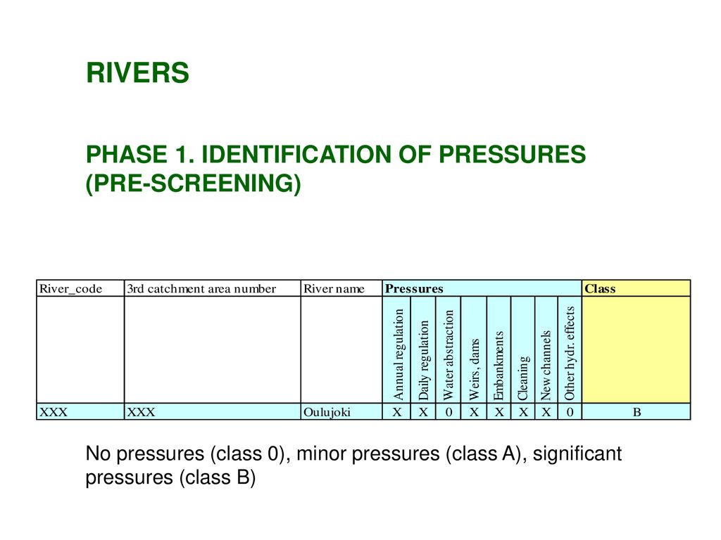 RIVERS PHASE 1. IDENTIFICATION OF PRESSURES (PRE-SCREENING)