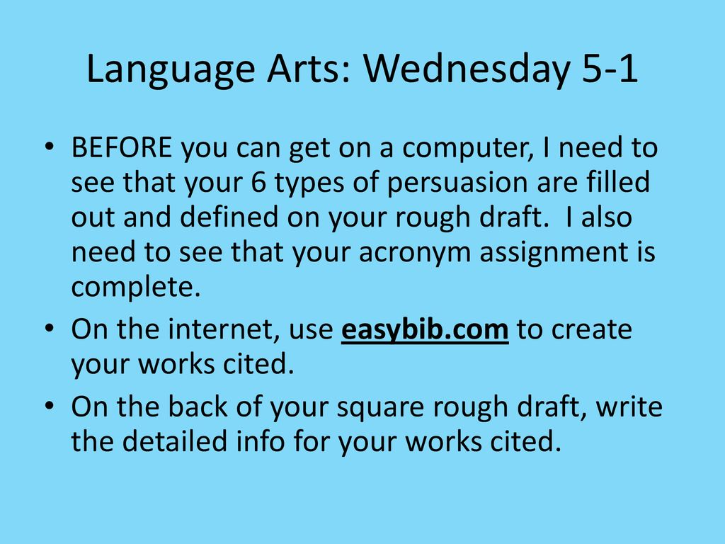 Language Arts: Wednesday 5-1