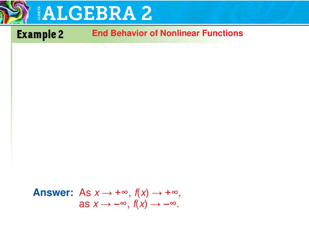Answer: As x → +∞, f(x) → +∞, as x → –∞, f(x) → –∞.