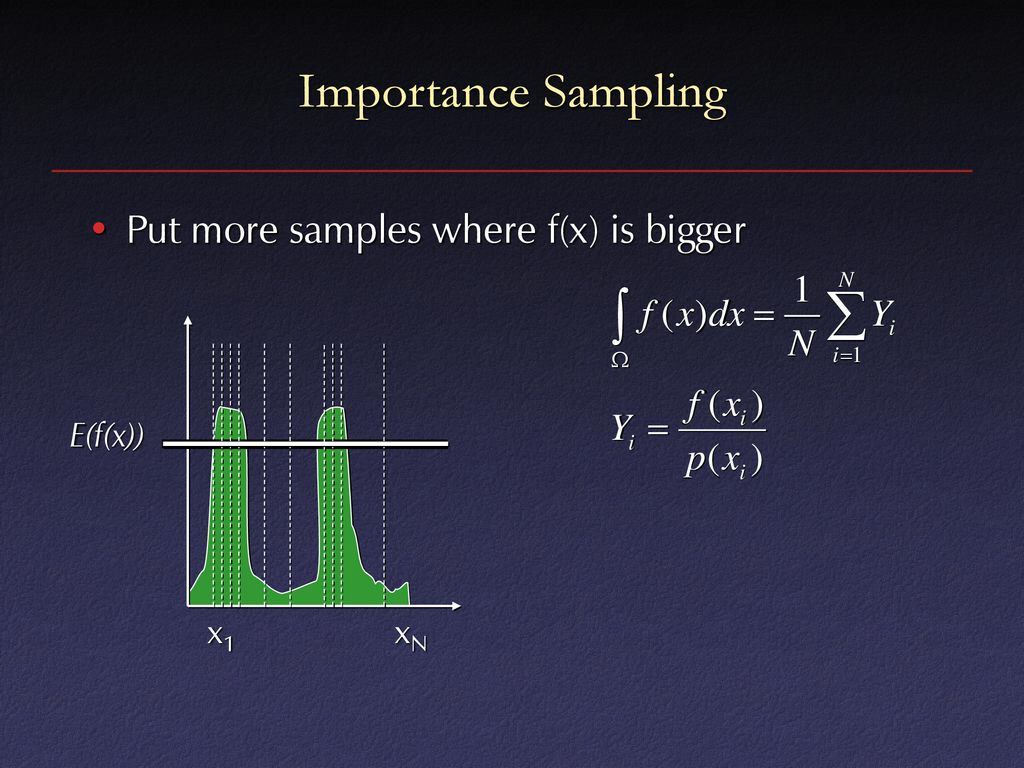Importance Sampling Put more samples where f(x) is bigger E(f(x)) x1