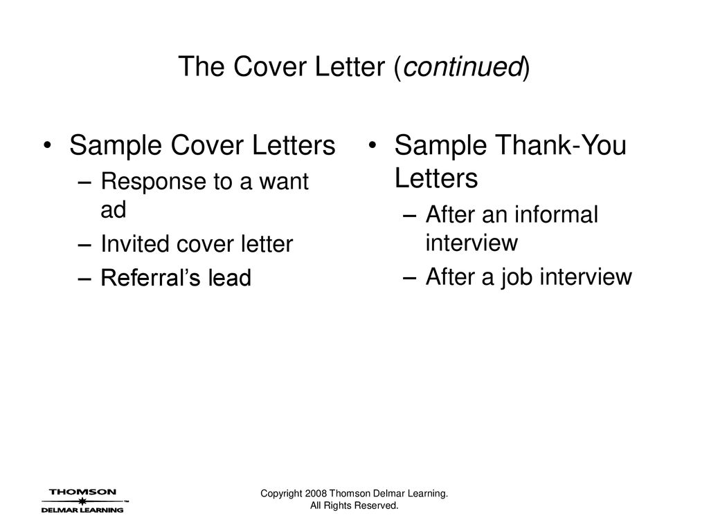 The Cover Letter (continued)