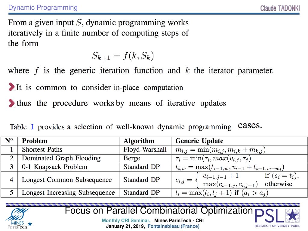 Focus on Parallel Combinatorial Optimization - ppt download