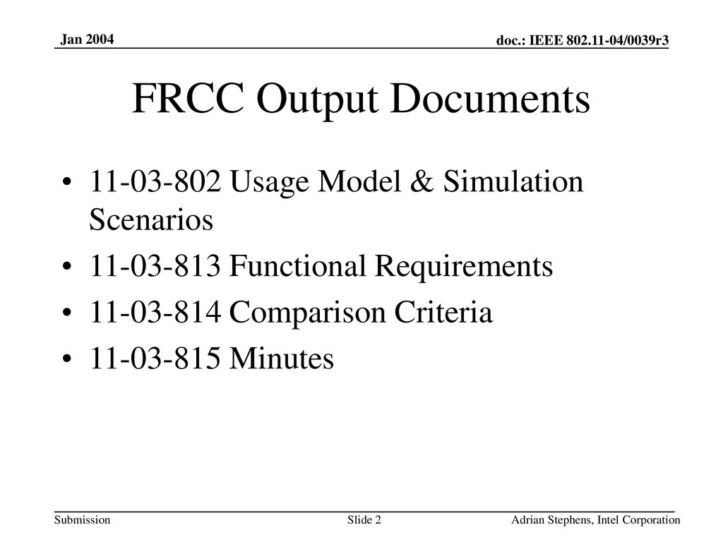 FRCC Output Documents Usage Model & Simulation Scenarios