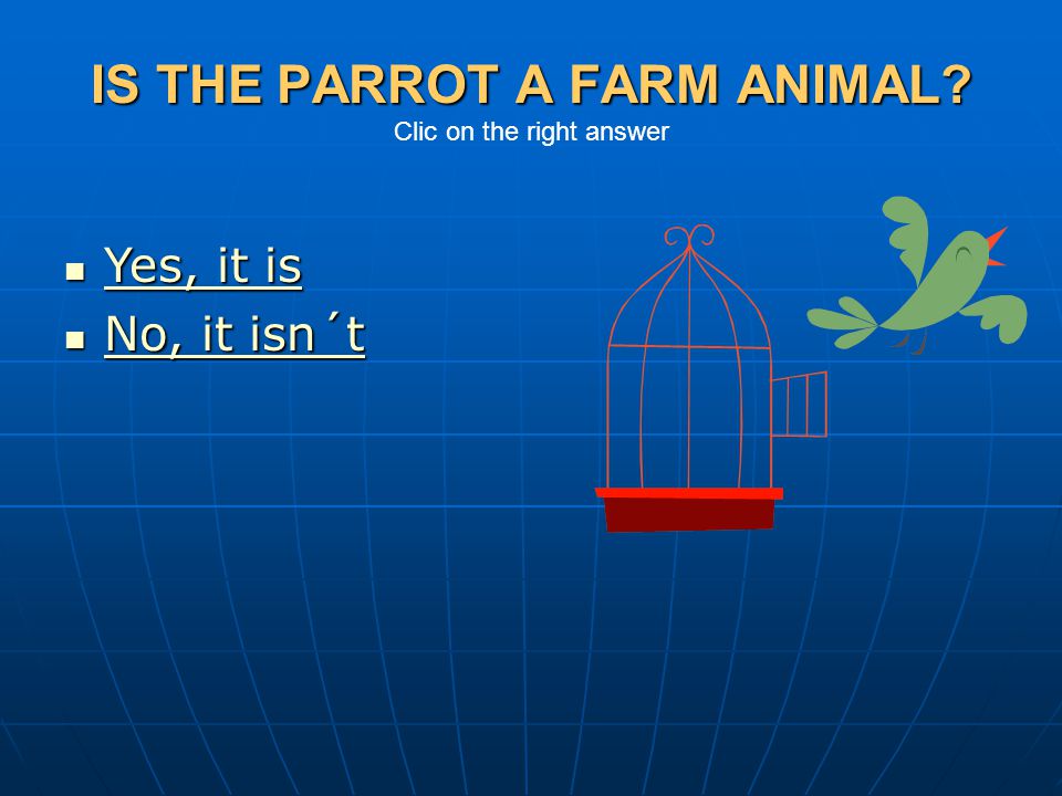 IS THE PARROT A FARM ANIMAL Clic on the right answer