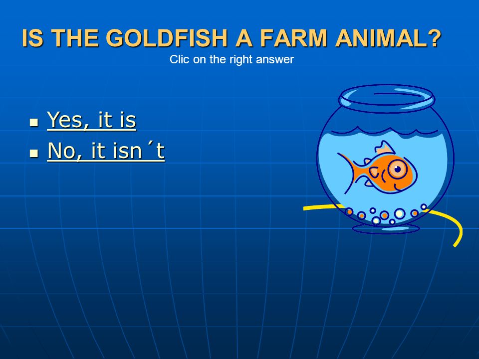 IS THE GOLDFISH A FARM ANIMAL Clic on the right answer
