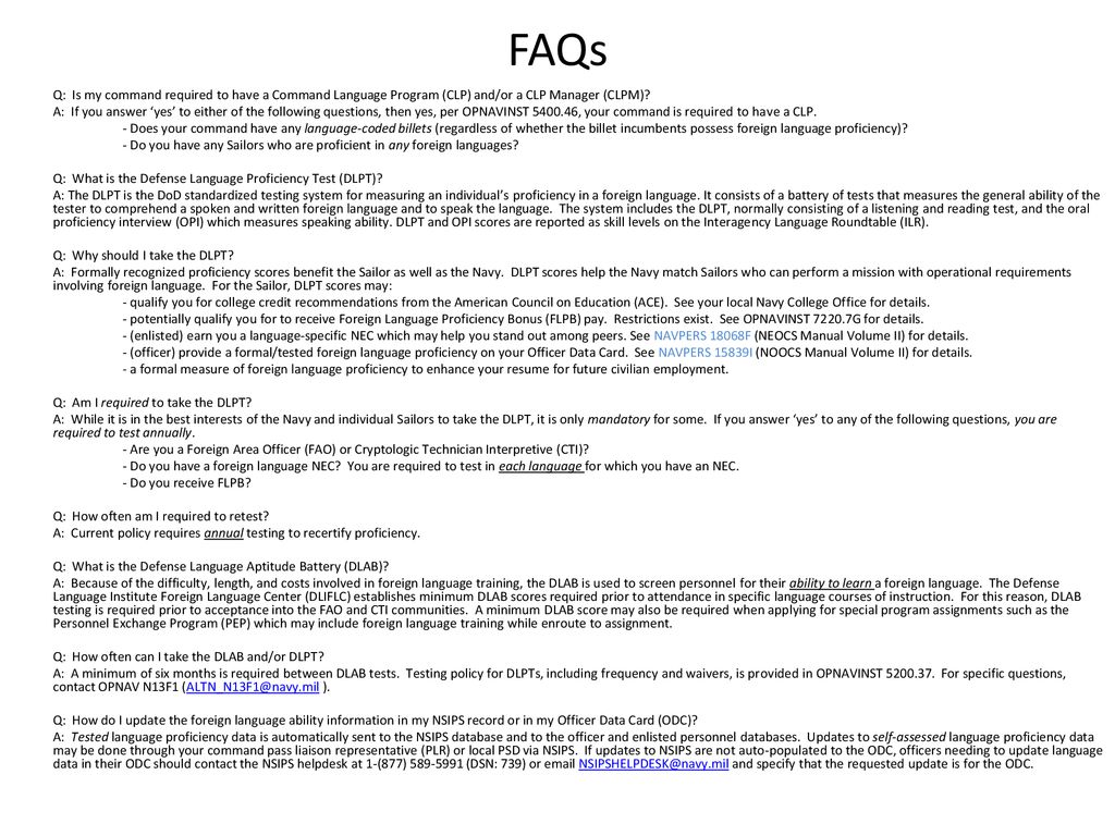 FAQs Q: Is my command required to have a Command Language Program (CLP ...
