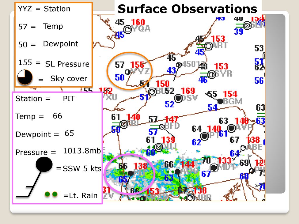 Surface Observations YYZ = Station 57 = 50 = 155 = Temp Dewpoint