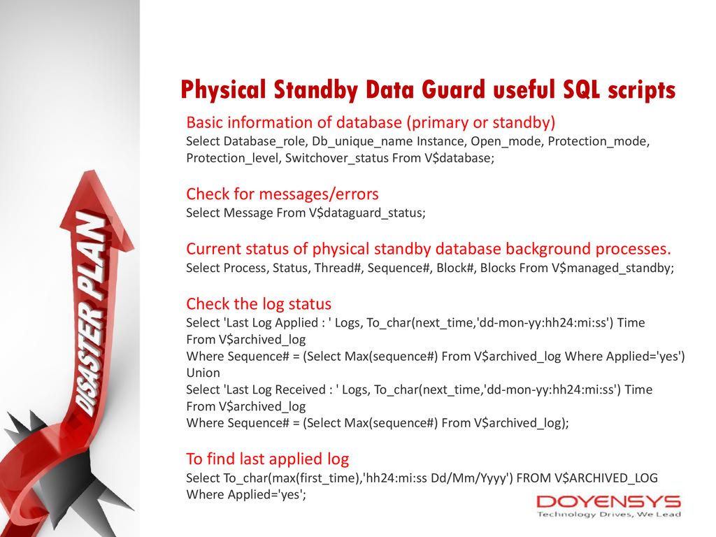 Physical Standby Data Guard useful SQL scripts
