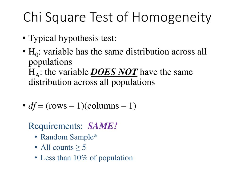 Chi Square Test of Homogeneity - ppt download