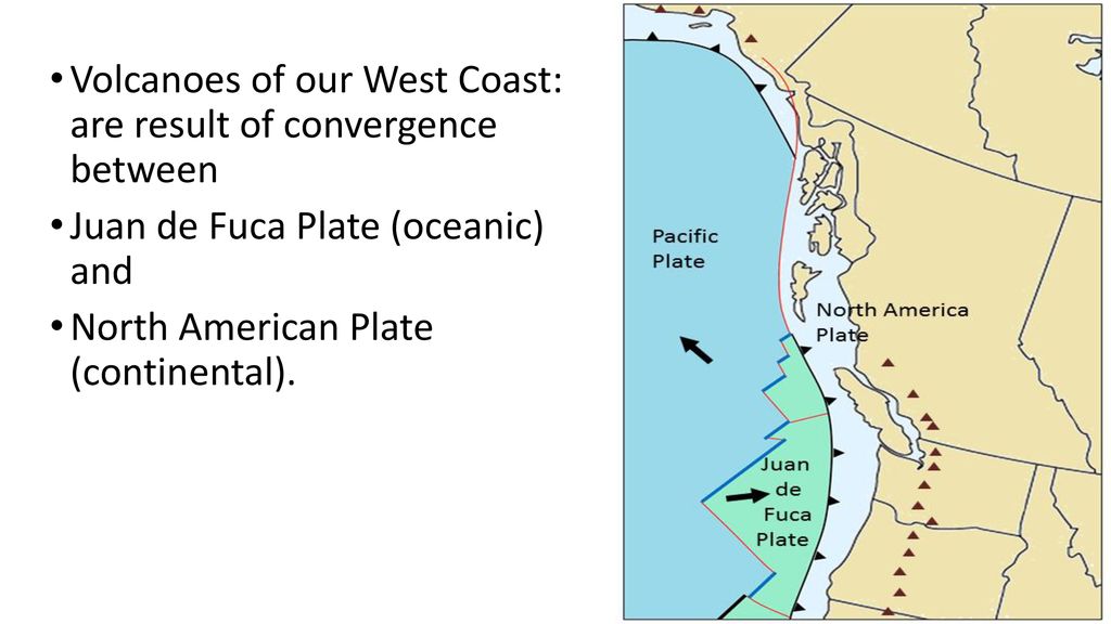 Volcanoes of our West Coast: are result of convergence between