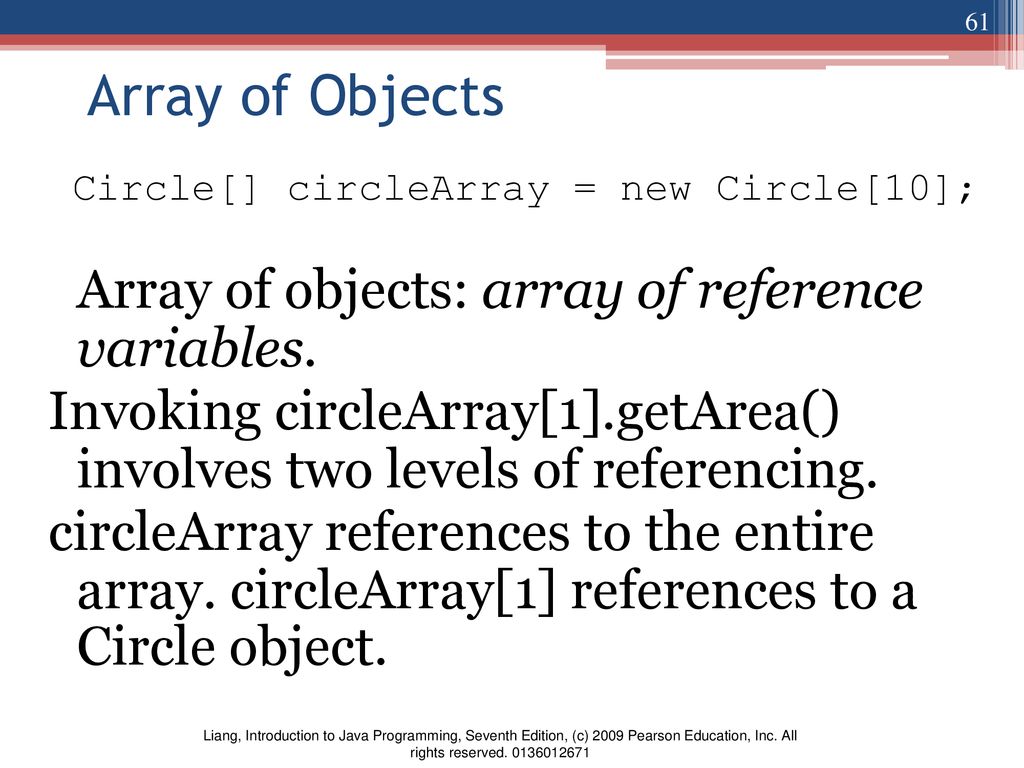 Array of Objects Array of objects: array of reference variables.