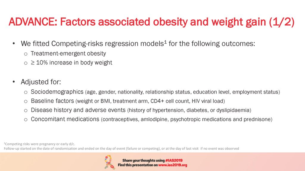 ADVANCE: Factors associated obesity and weight gain (1/2)