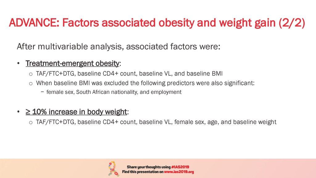 ADVANCE: Factors associated obesity and weight gain (2/2)