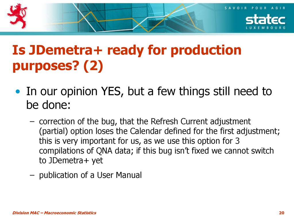 Is JDemetra+ ready for production purposes (2)