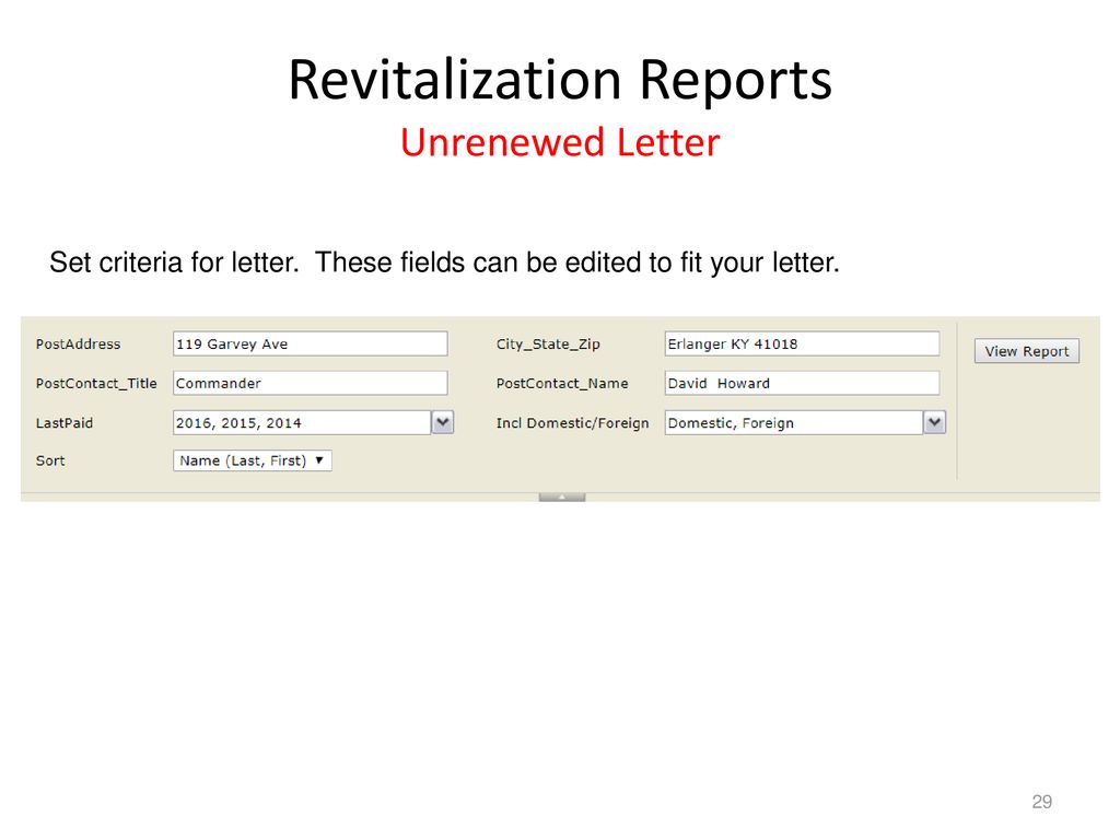 Revitalization Reports Unrenewed Letter