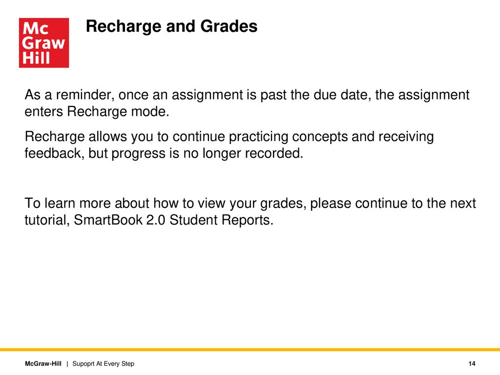 Recharge and Grades As a reminder, once an assignment is past the due date, the assignment enters Recharge mode.
