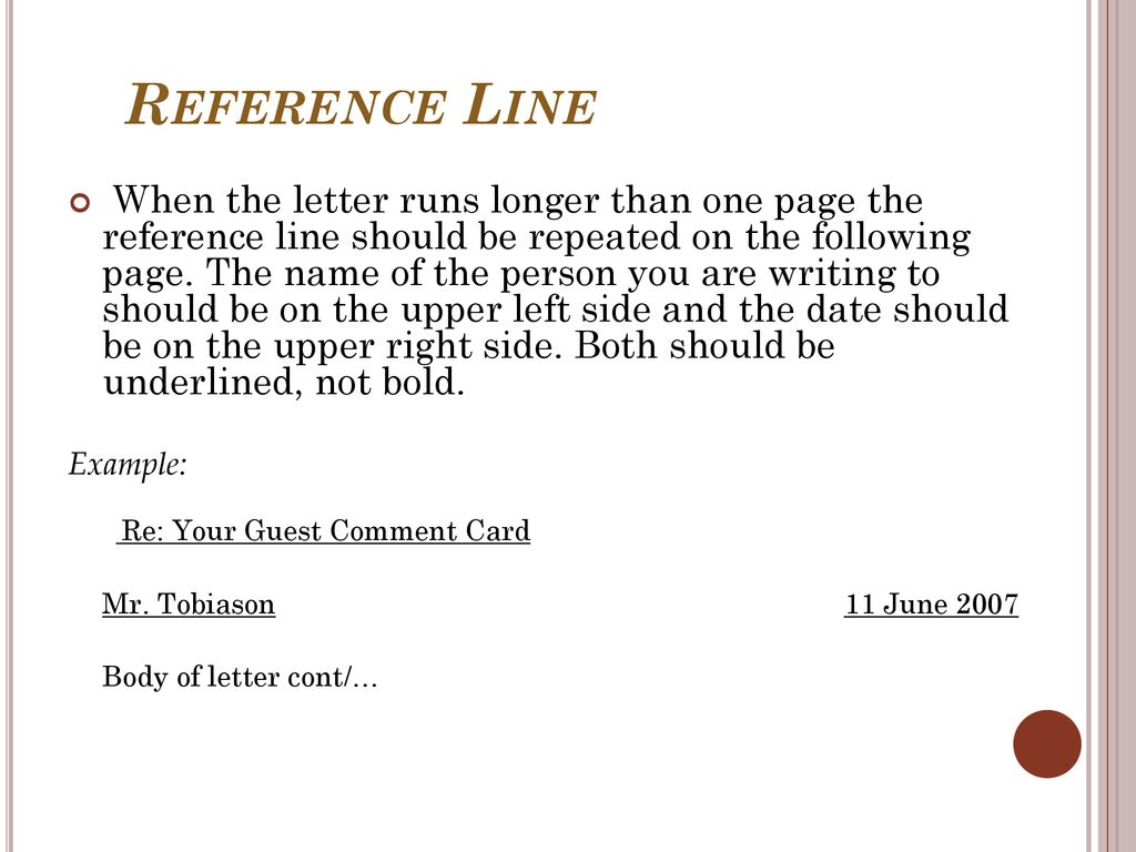 re line in a letter