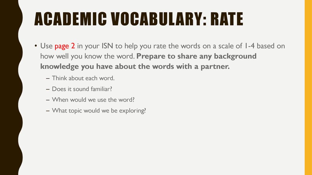 Academic vocabulary: Rate