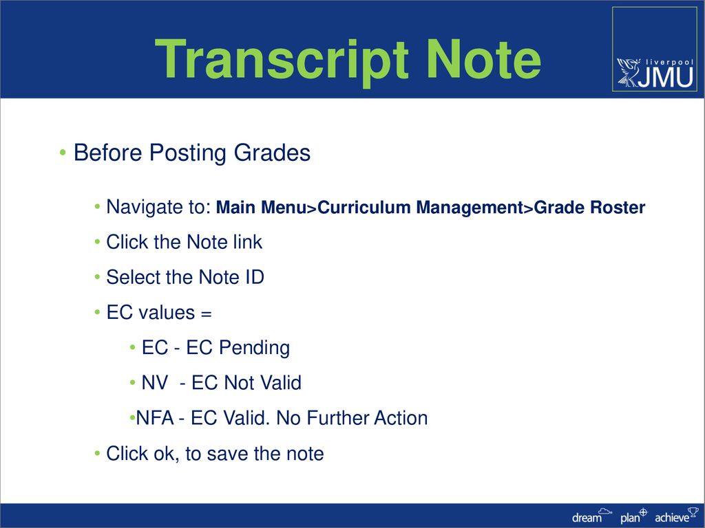 Transcript Note Before Posting Grades