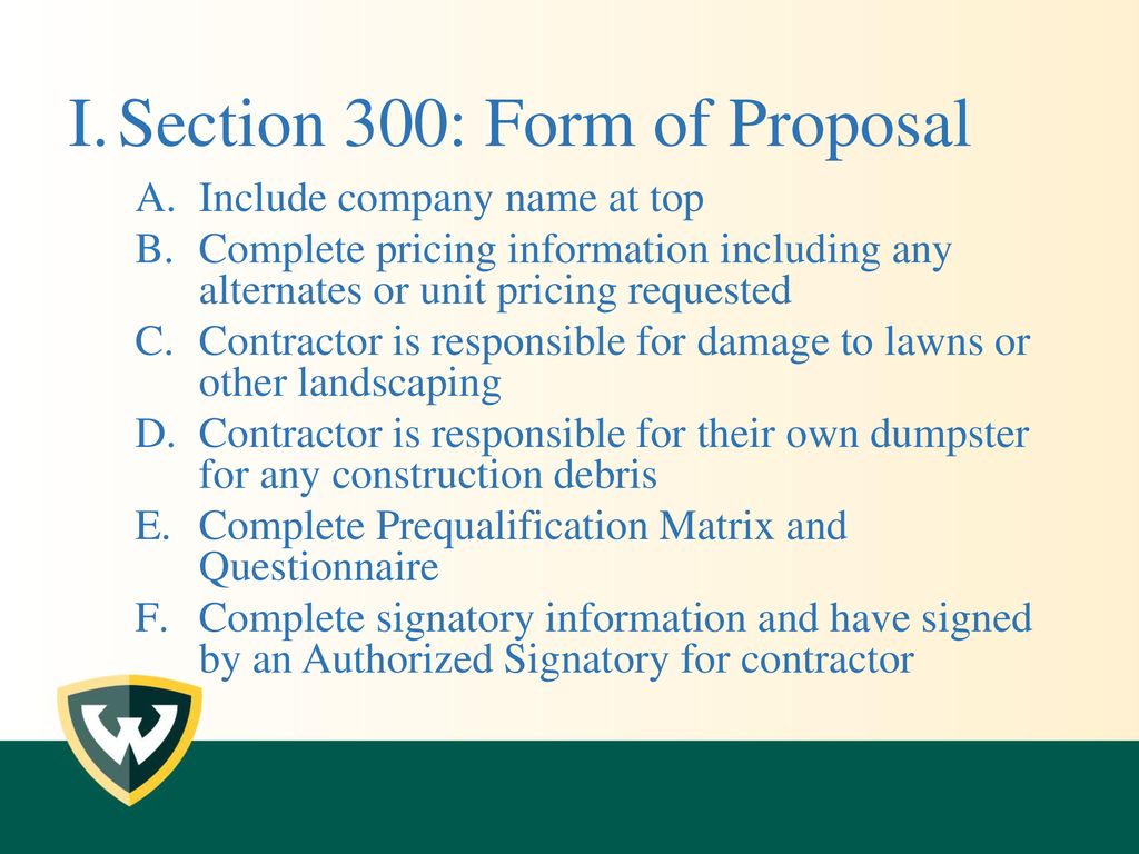 Section 300: Form of Proposal
