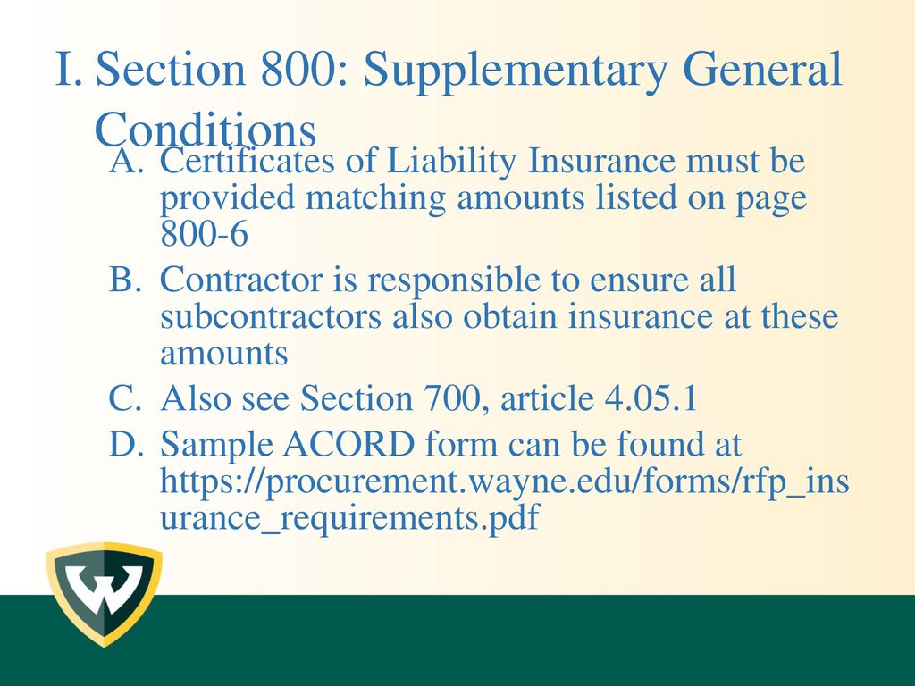 Section 800: Supplementary General Conditions