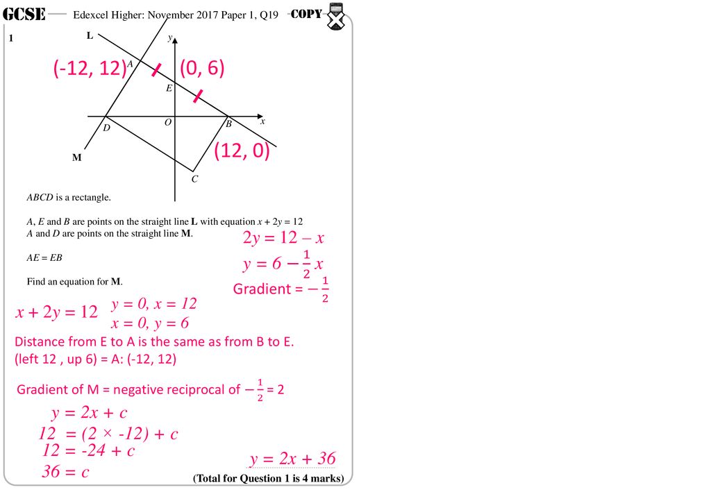 Equations Perpendicular Lines Higher Gcse Questions Ppt Download