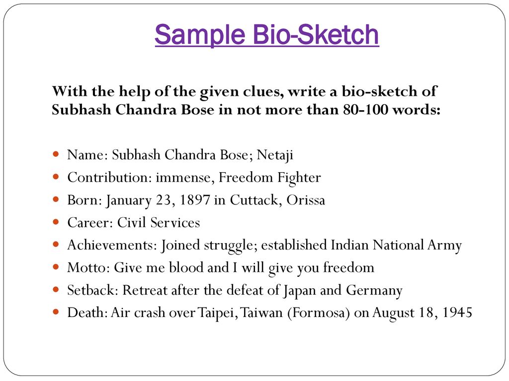 Example of Biographical Sketch outline for NSF  CUREe