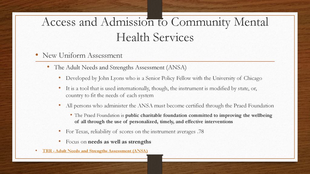 Access and Admission to Community Mental Health Services