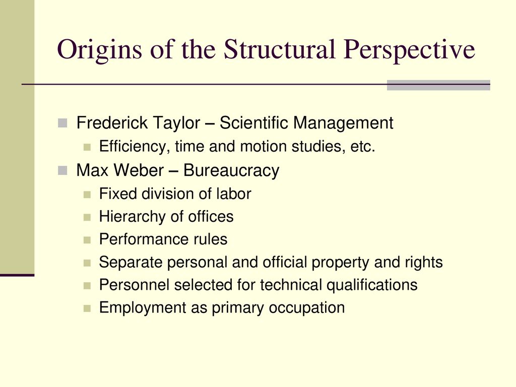 Origins of the Structural Perspective