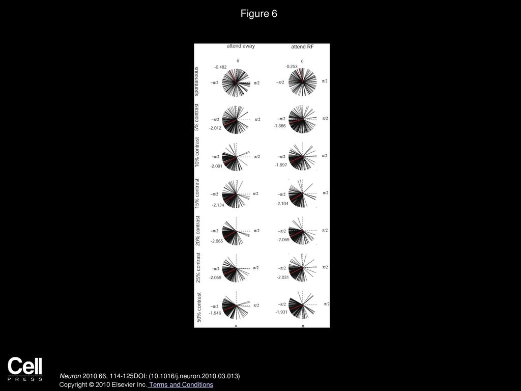 Figure 6 Spike-Field Phase Relationship for the Gamma Range as a Function of Contrast and Attention.
